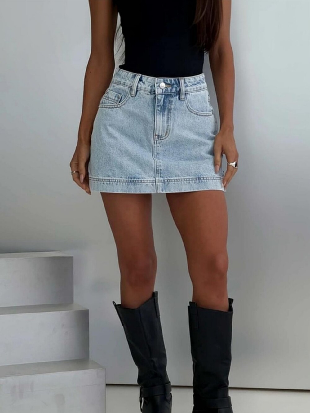 Princess Polly Light Blue Denim Skort